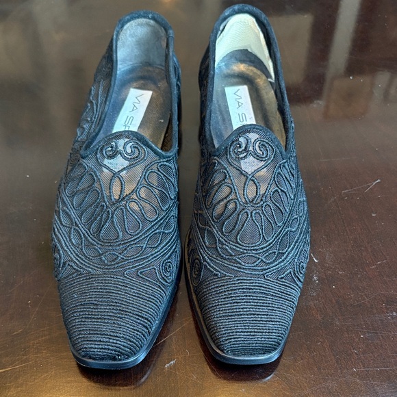 🐓 Via Spiga Intricate Black Slip-Ons loafers - Picture 1 of 7